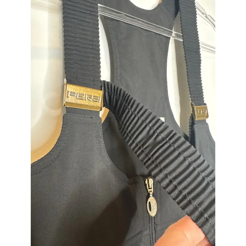Vintage 1980s–90s Fera Black Quilted Ski Bib Overalls with stirrups 4 petite